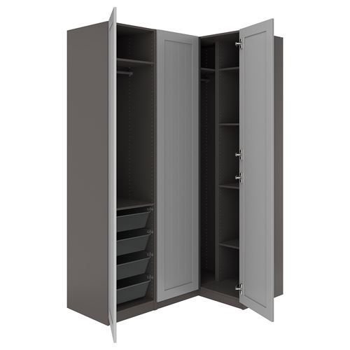 IKEA - PAX/GULLABERG, PAX corner wardrobe, dark grey/grey, 161/111x236 cm
