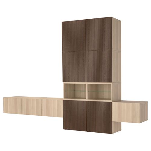 IKEA - BESTA, tv ünitesi, ağartılmış meşe görünümlü-kahverengi, 360x42x231 cm