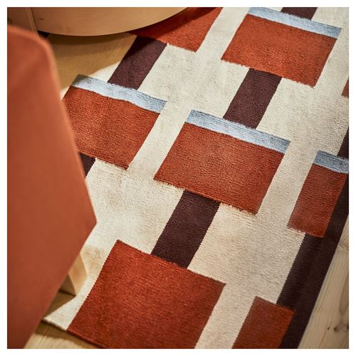 IKEA - STOCKHOLM 2025, el dokuması halı, beyaz-kahverengi-açık mavi, 170x240 cm