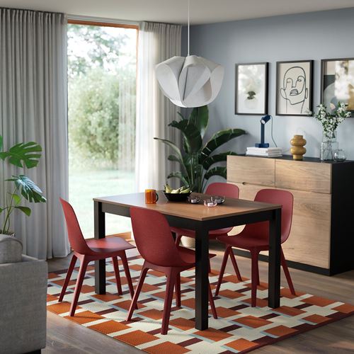 IKEA - ALHULT/ODGER, mutfak masası takımı, siyah/kahverengi-kırmızı, 4 sandalyeli