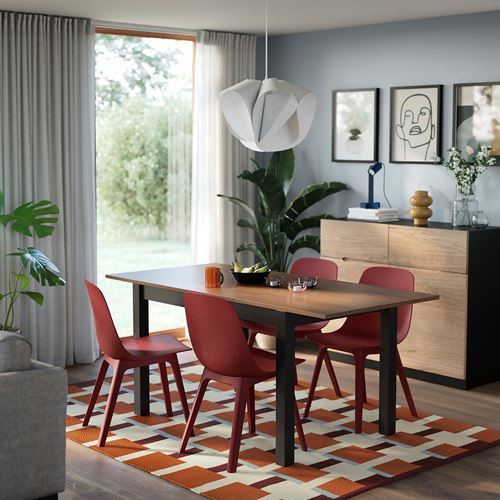 IKEA - ALHULT/ODGER, mutfak masası takımı, siyah/kahverengi-kırmızı, 4 sandalyeli