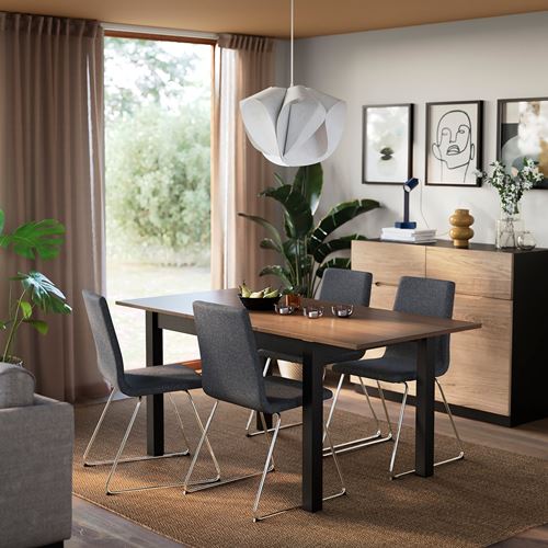 IKEA - ALHULT/LILLANAS, mutfak masası takımı, siyah/kahverengi-Gunnared koyu gri/krom kaplama, 4 sandalyeli