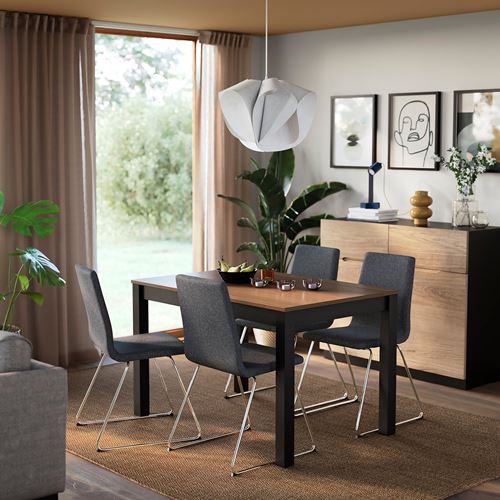 IKEA - ALHULT/LILLANAS, mutfak masası takımı, siyah/kahverengi-Gunnared koyu gri/krom kaplama, 4 sandalyeli