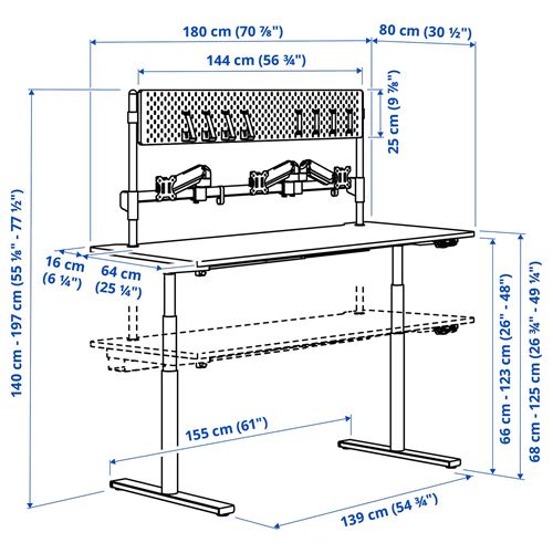 IKEA - MALOMRADE, oyuncu masası, beyaz-yeşil, 180x80 cm