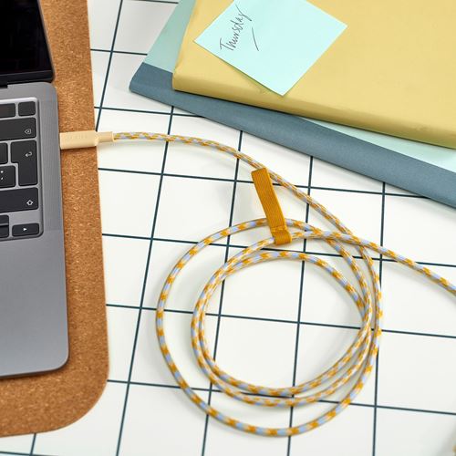 IKEA - RUNDHULT, USB-C - USB-C kablo, bej-mavi, 1.5 m/100 W