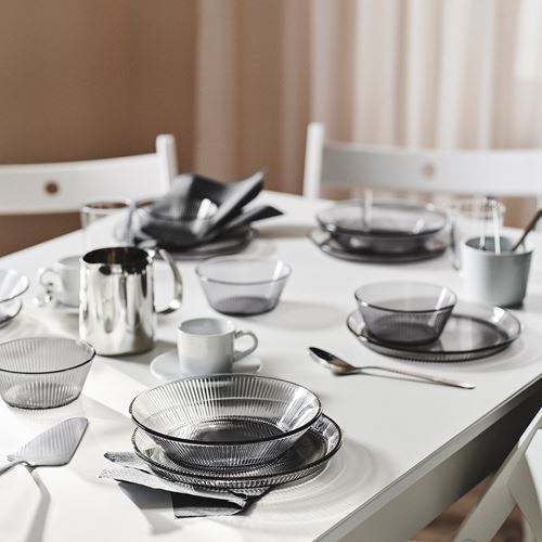 IKEA - HAVSGADDA, tatlı tabağı, şerit deseni-gri, 21 cm