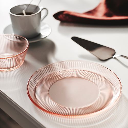 IKEA - HAVSGADDA, tatlı tabağı, şerit deseni-pembe, 21 cm