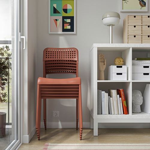 IKEA - SANDSBERG, plastik sandalye, kırmızı-kahverengi