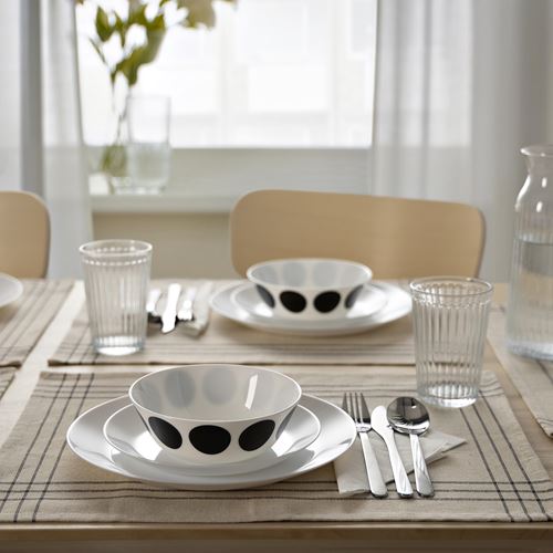 IKEA - OFTAST, cam kase, beyaz-siyah-nokta deseni, 15 cm