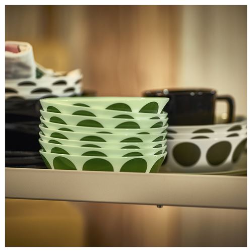 IKEA - OFTAST, cam kase, açık yeşil-nokta deseni, 15 cm