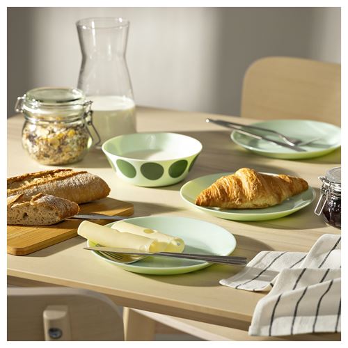 IKEA - OFTAST, cam kase, açık yeşil-nokta deseni, 15 cm
