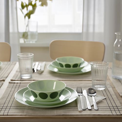 IKEA - OFTAST, cam kase, açık yeşil-nokta deseni, 15 cm