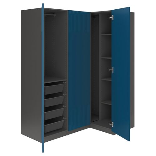 IKEA - PAX/FYRUDDEN, PAX corner wardrobe, dark grey-blue, 161/111x201 cm