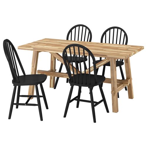 IKEA - SKOGSTA, yemek masası takımı, akasya-siyah, 4 sandalyeli