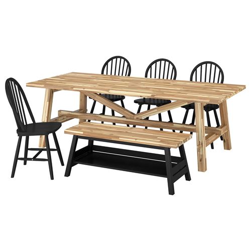 IKEA - SKOGSTA, dining set, acacia/black, 4 chairs and 1 bench