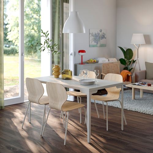 IKEA - SKALSTA, mutfak masası takımı, açık gri/bej-meşe kaplama, 4 sandalyeli