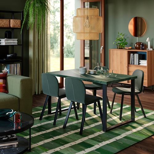 IKEA - SKALSTA, yemek masası tablası, koyu gri-yeşil mermer görünüm, 140x80 cm