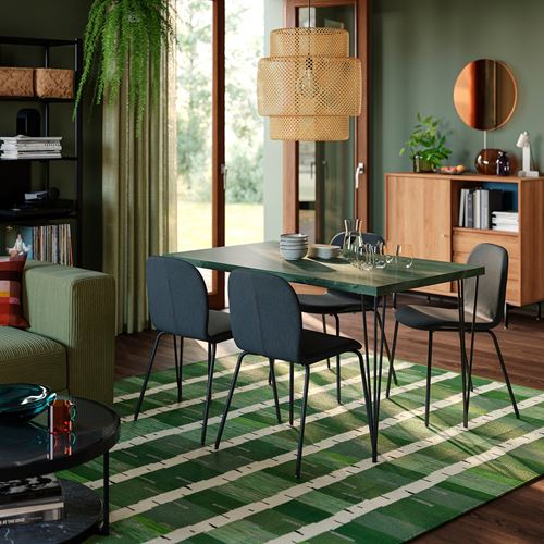 IKEA - SKALSTA, mutfak masası takımı, koyu gri/yeşil mermer görünümlü/siyah/gri-Knaback koyu gri, 4 sandalyeli