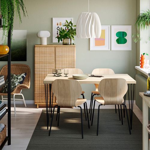 IKEA - SKALSTA, mutfak masası takımı, meşe görünümlü-siyah/gri, 4 sandalyeli