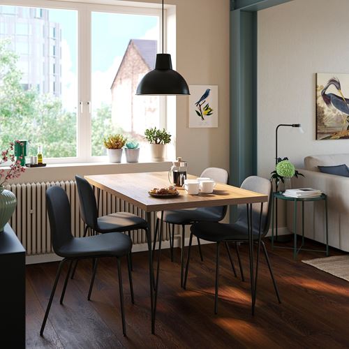 IKEA - SKALSTA, mutfak masası takımı, ceviz görünüm/siyah/gri-Knaback koyu gri, 4 sandalyeli
