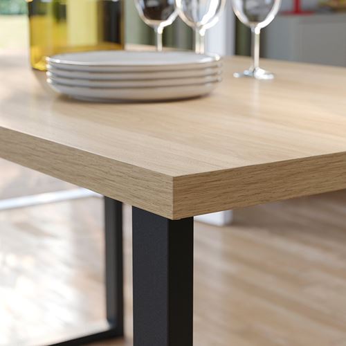 IKEA - SKALSTA, mutfak masası takımı, meşe görünümlü-siyah/gri, 4 sandalyeli