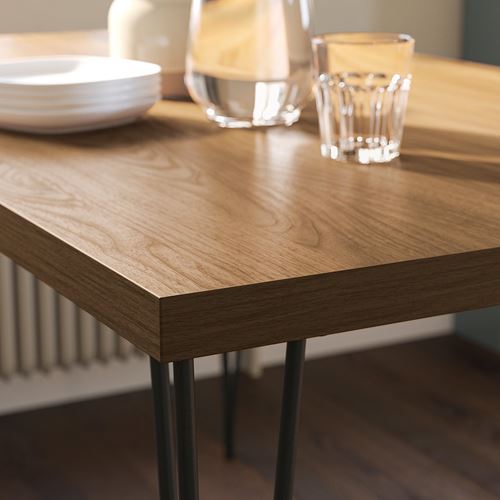 IKEA - SKALSTA, mutfak masası takımı, ceviz görünüm/siyah/gri-Knaback koyu gri, 4 sandalyeli