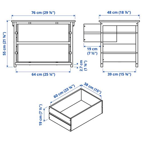 IKEA - KRONÖREN, bedside table, pine, 76x48x55 cm