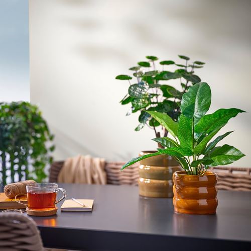 IKEA - HASSELBUKETT, seramik saksı, kahverengi-sarı, 12 cm