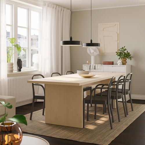 IKEA - BERGSHYTTAN/STOCKHOLM 2025, yemek masası takımı, hafif boyalı efekt huş kaplama-koyu kahve, 6 sandalyeli