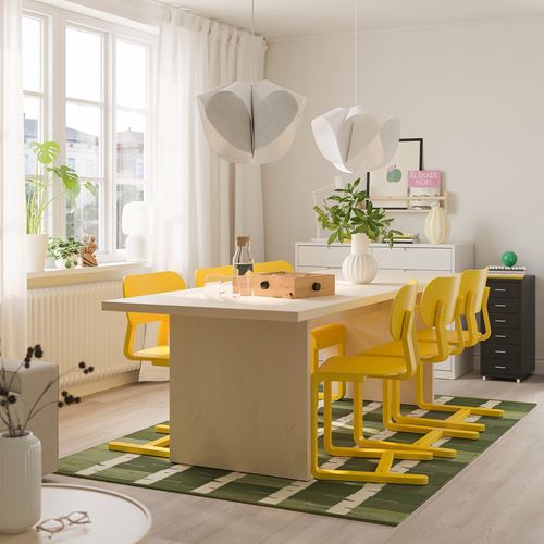 IKEA - BERGSHYTTAN/LYCKAN, yemek masası takımı, hafif boyalı efekt huş kaplama-sarı huş kaplama, 6 sandalyeli