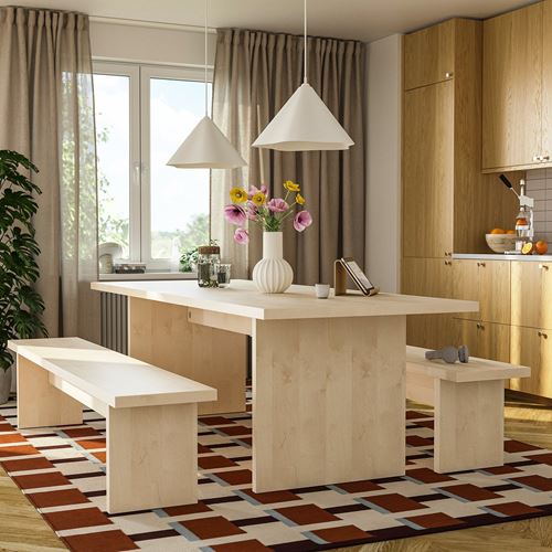 IKEA - BERGSHYTTAN, yemek masası takımı, hafif boyalı efekt huş kaplama, 2 banklı