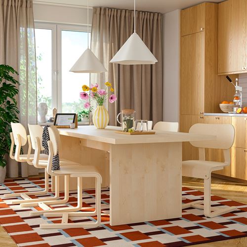 IKEA - BERGSHYTTAN/LYCKAN, yemek masası takımı, hafif boyalı efekt huş kaplama, 6 sandalyeli