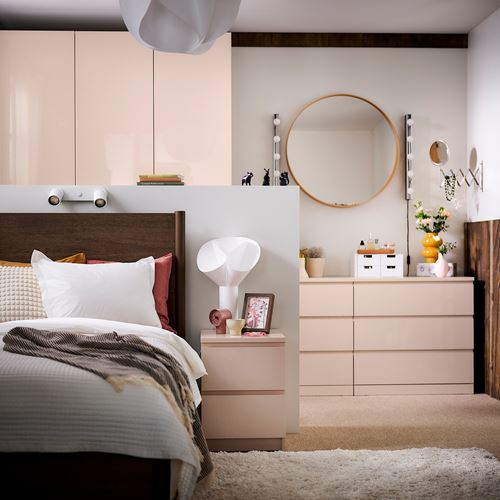 IKEA - MALM, bedside table, light orange-high-gloss, 40x55 cm