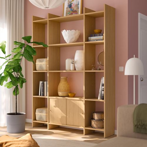 IKEA - LADMAKARE, sürgü kapaklı saklama kombinasyonu, meşe görünümlü, 158x35x212 cm
