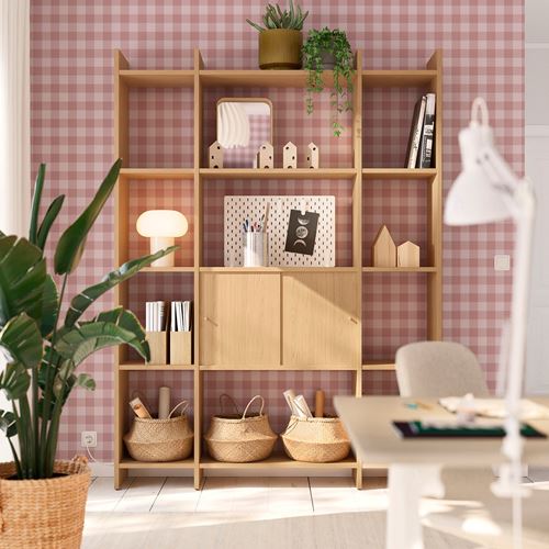 IKEA - LADMAKARE, sürgü kapaklı saklama kombinasyonu, meşe görünümlü, 158x35x212 cm