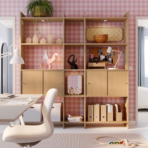 IKEA - LADMAKARE, sürgü kapaklı saklama kombinasyonu, meşe görünümlü, 198x35x212 cm