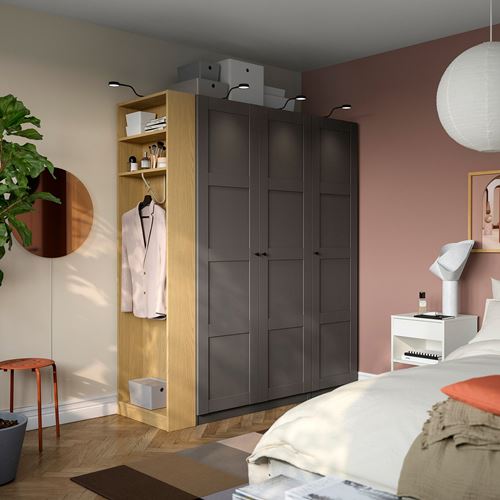 IKEA - PAX/BERGSBO, PAX gardırop, koyu gri-meşe görünümlü, 170x60x201 cm
