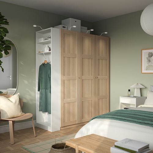 IKEA - PAX/BERGSBO, PAX wardrobe, white-white stained oak effect, 170x60x201 cm