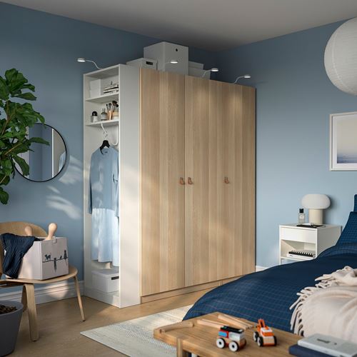 IKEA - PAX/FORSAND, PAX wardrobe, white-white stained oak effect, 170x60x201 cm