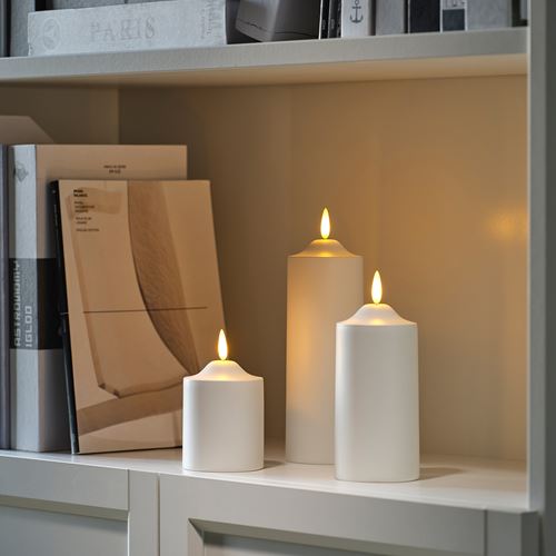 IKEA - SMALOM, LED'li blok mum, beyaz, 19 cm