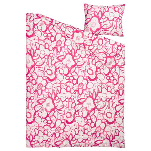 IKEA - HARLIR, single duvet cover sets, white/pink, 150x200/50x60 cm