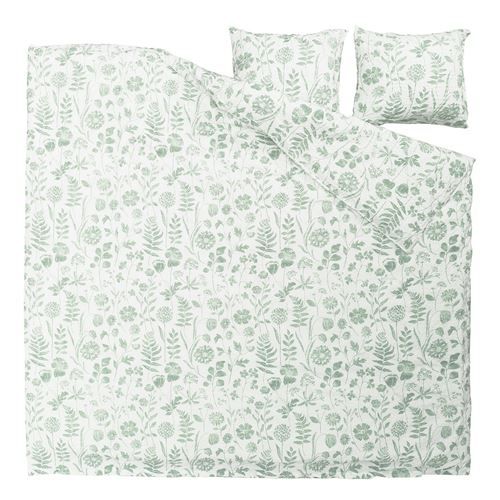 IKEA - NALBJÖRNBAR, double quilt cover and 2 pillowcases, white/grey/green, 240x220/50x60 cm