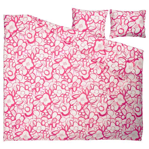 IKEA - HARLIR, çift kişilik nevresim seti, beyaz-pembe, 240x220/50x60 cm