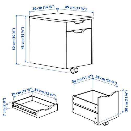 IKEA - ALEX, drawer unit, blue/black, 36x50 cm