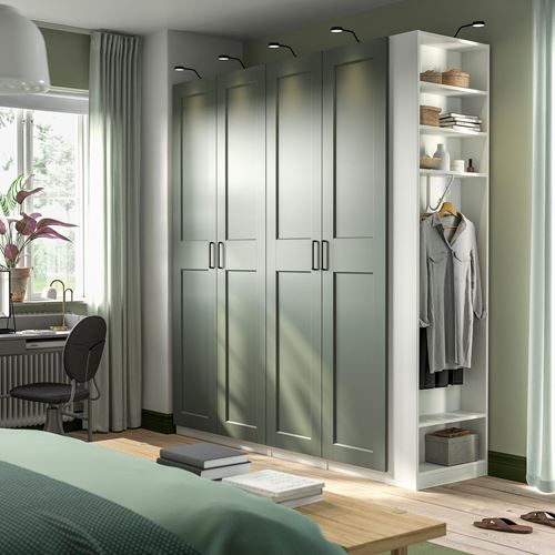 IKEA - PAX/GRIMO, PAX wardrobe, white/grey/green, 220x60x236 cm