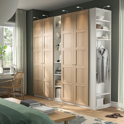 IKEA - PAX/BERGSBO, PAX wardrobe, white-white stained oak effect, 255x60x236 cm