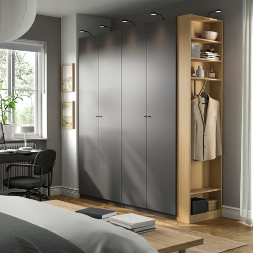 IKEA - PAX/FORSAND, PAX wardrobe, dark gray-oak look, 220x60x236 cm