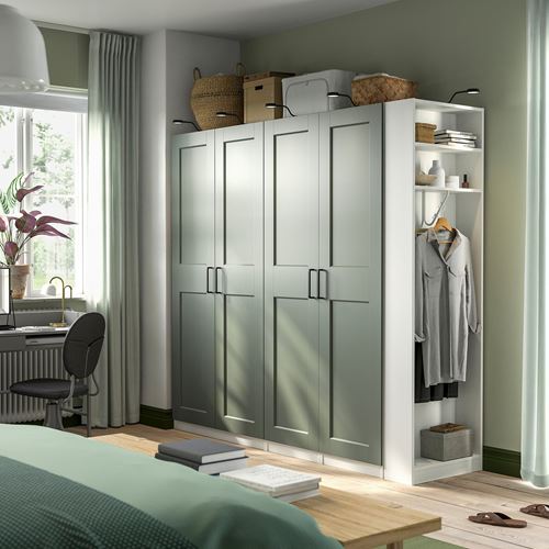 IKEA - PAX/GRIMO, PAX wardrobe, white/grey/green, 220x60x201 cm