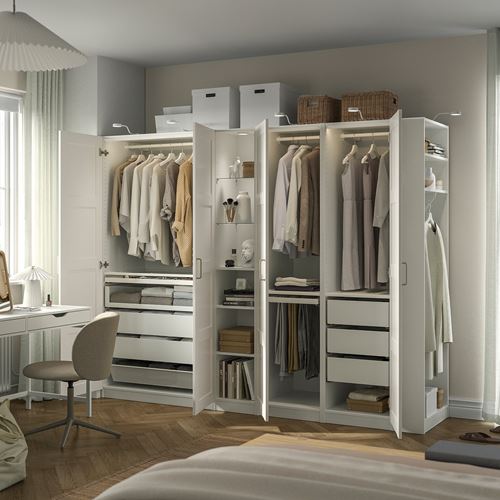 IKEA - PAX/BERGSBO, PAX wardrobe, white, 255x60x201 cm