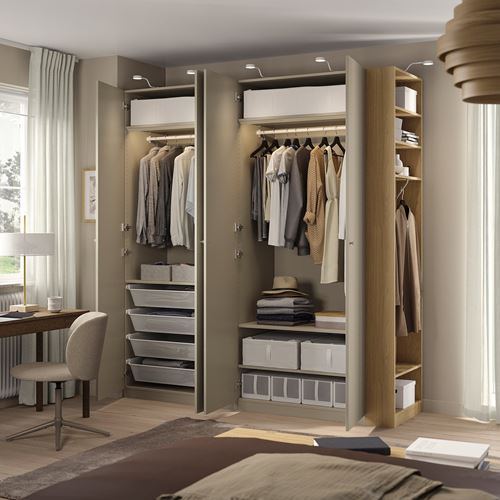 IKEA - PAX/FORSAND, PAX gardırop, gri-bej-meşe görünümlü, 220x60x236 cm